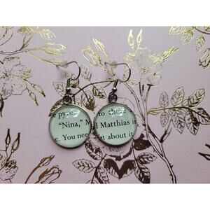 Nina and Matthias pendant earrings made with Six of Crows book pages
